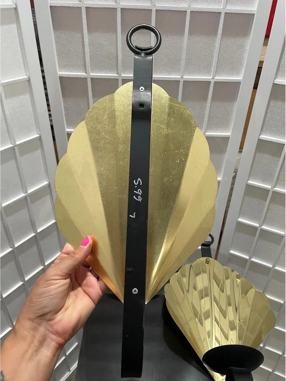 Vintage MCM Brass Scalloped Clam Shell Wall Sconce Candle Holder Pair 18”